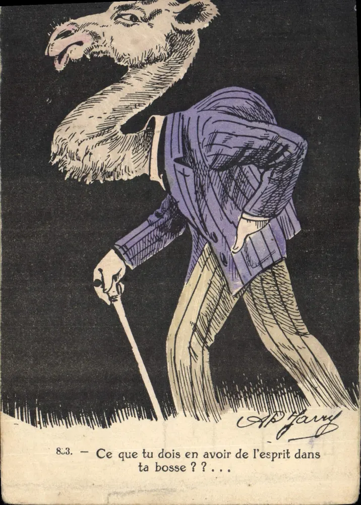 Camelot — Karikatur eines Mannes mit Kamelehead — AP Farry, Nr. 8.3 - Vorderseite