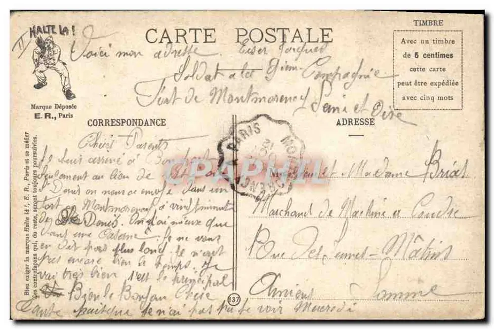 Expressões militares — Ser de quarto — E.R. Paris, N° 389 - Verso