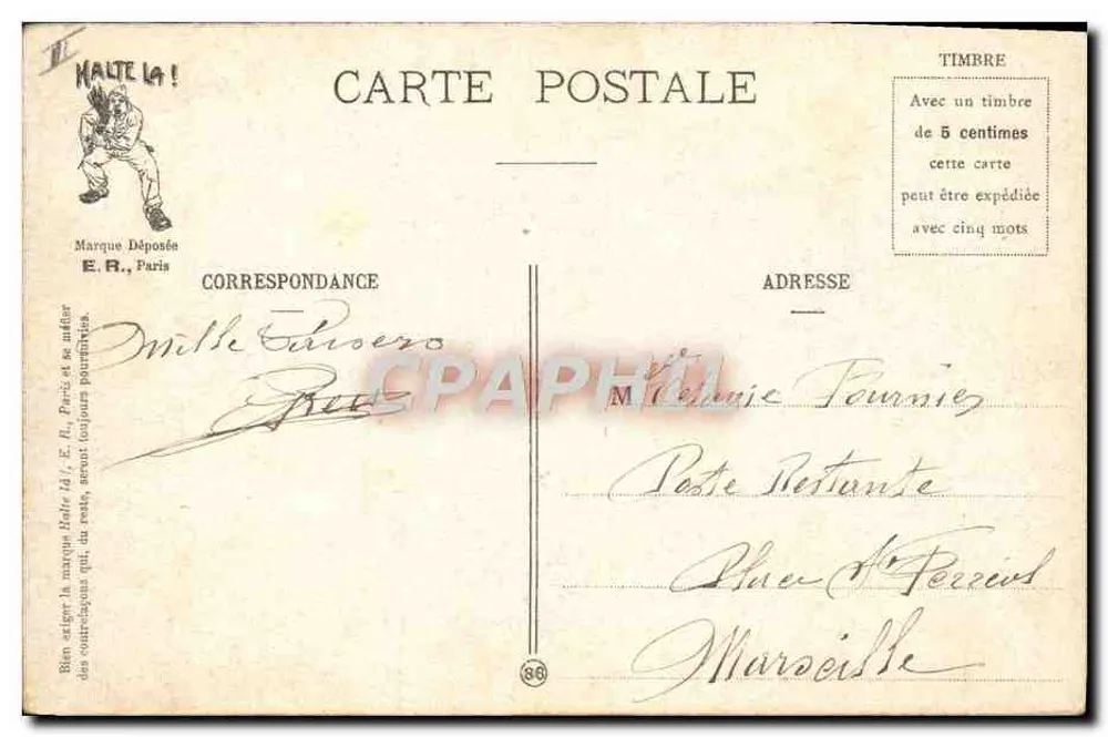 Soldados em exercícios — A Vida Militar — E.R., Paris, Modelo depositado n° 14877 - Verso