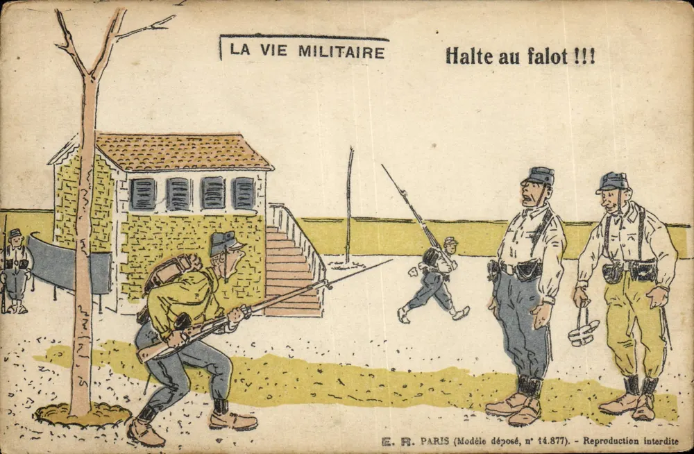 A vida militar — Parada no farol !!! — E. R. Paris, n° 14.877 - Frente