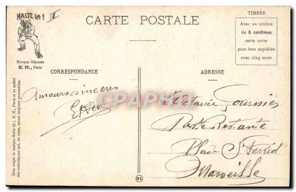 A vida militar — Páre, falot !!! — E.R. Paris (Modelo depositado, n° 14.877) - Verso