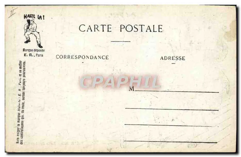 Au Prêt. — Cenas Militares — E.R. Paris, Modelo depositado n° 679 - Verso