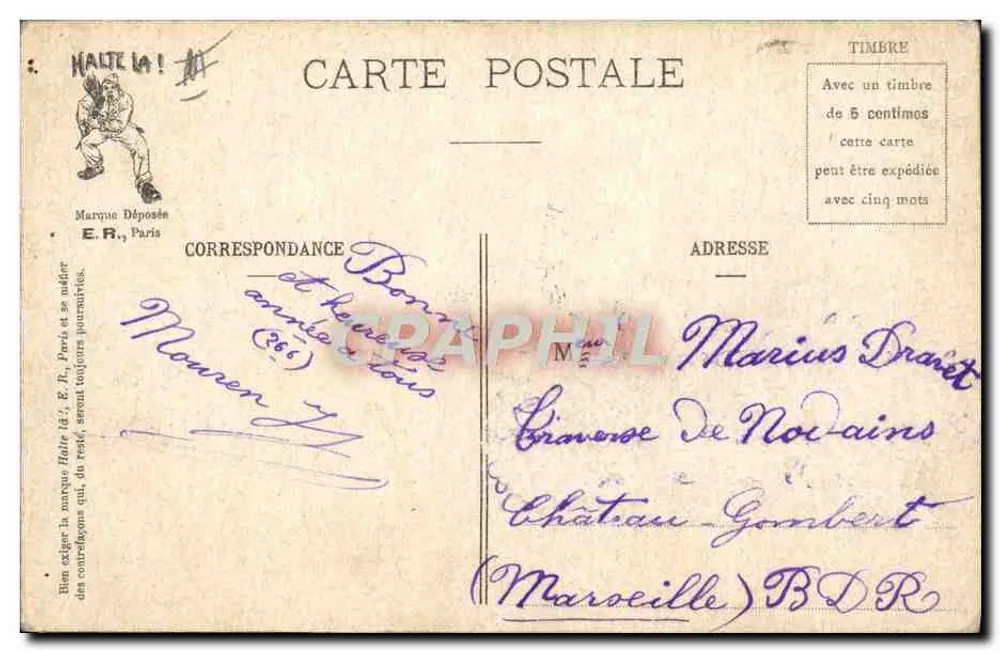 Cenas Militares — Na Chuveirada — E.R., Paris, Modelo depositado n°14877 - Verso