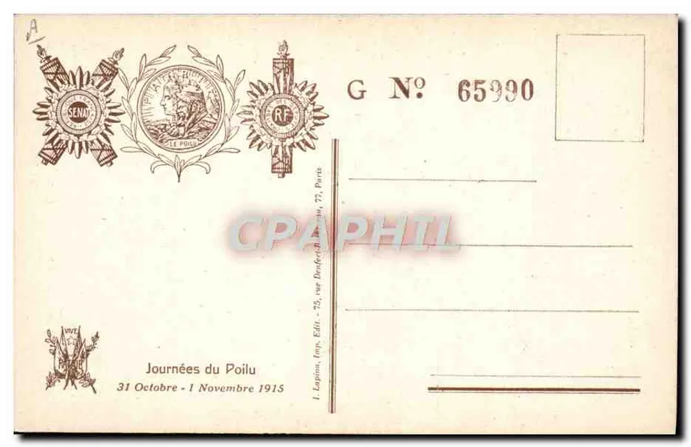Journées du Poilu — 31. Oktober - 1. November 1915 — L. Lapina, Imp. Édit., 77, Paris - Rückseite