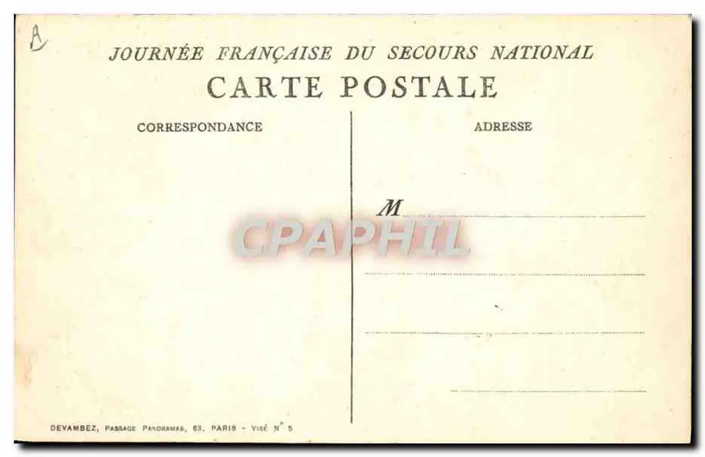 Sitzung des Nationalen Hilfswerks — Französischer Tag des Nationalen Hilfswerks — Devambez, Passage Panohamas, 63, Paris — N° 5 - Rückseite