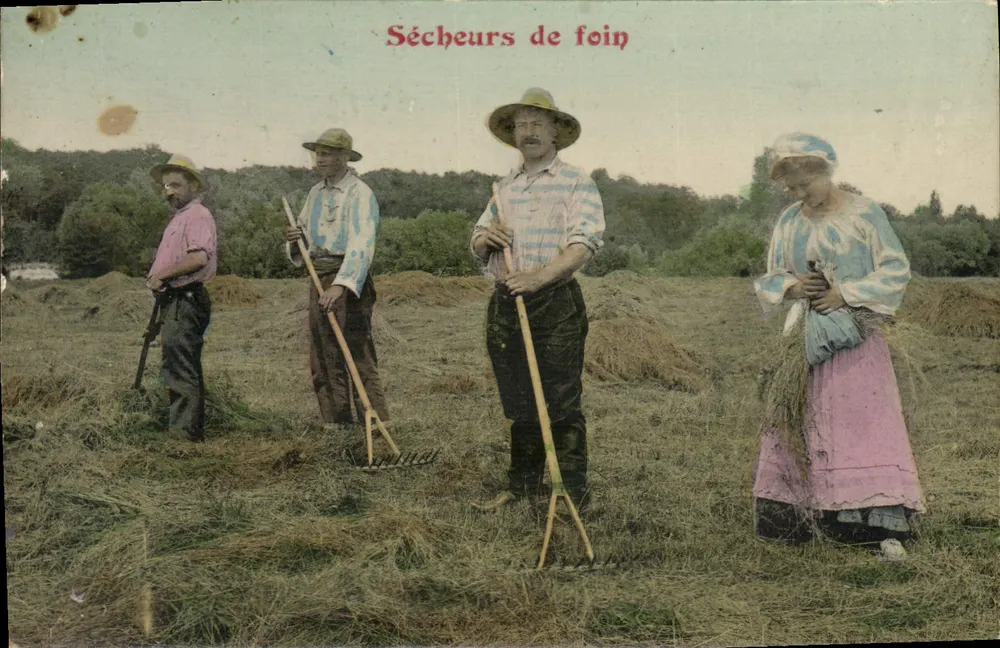Secadores de feno — cena de trabalho rural — editor não identificado - Frente