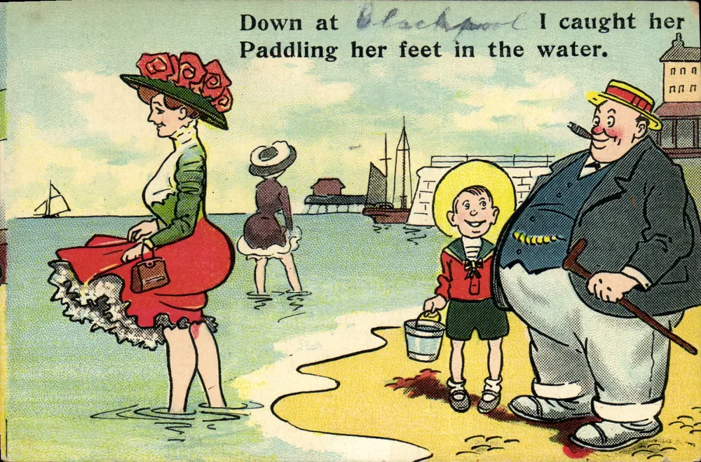 Blackpool — vista de praia com texto humorístico — H. B. Series, Londres, n° 4900 - Frente