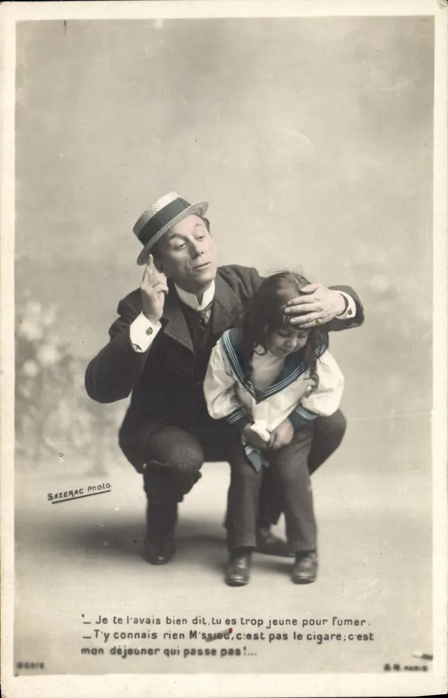 Homem e criança — cena humorística — Sazerac Photo, Paris - Frente