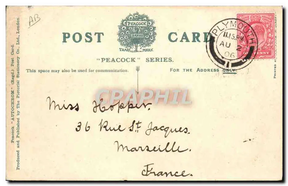 Carregadores de Peixe — Plymouth — Cartão Postal da Marca Peacock No. 1749 - Verso