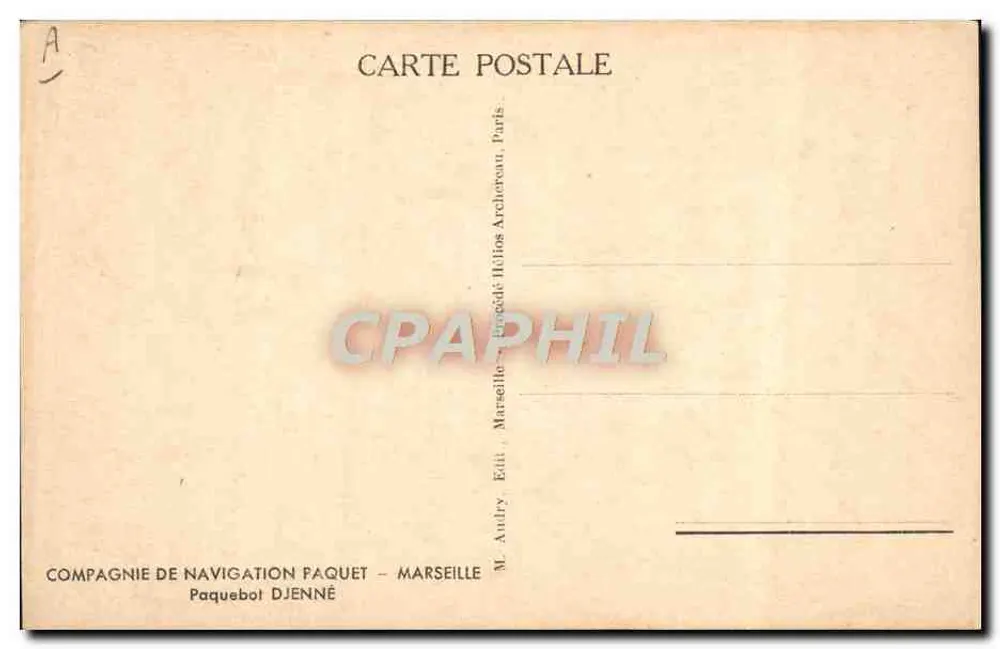 Dampfschiff Djenné — Compagnie de Navigation Paquet — Édit. Audry, Marseille - Rückseite