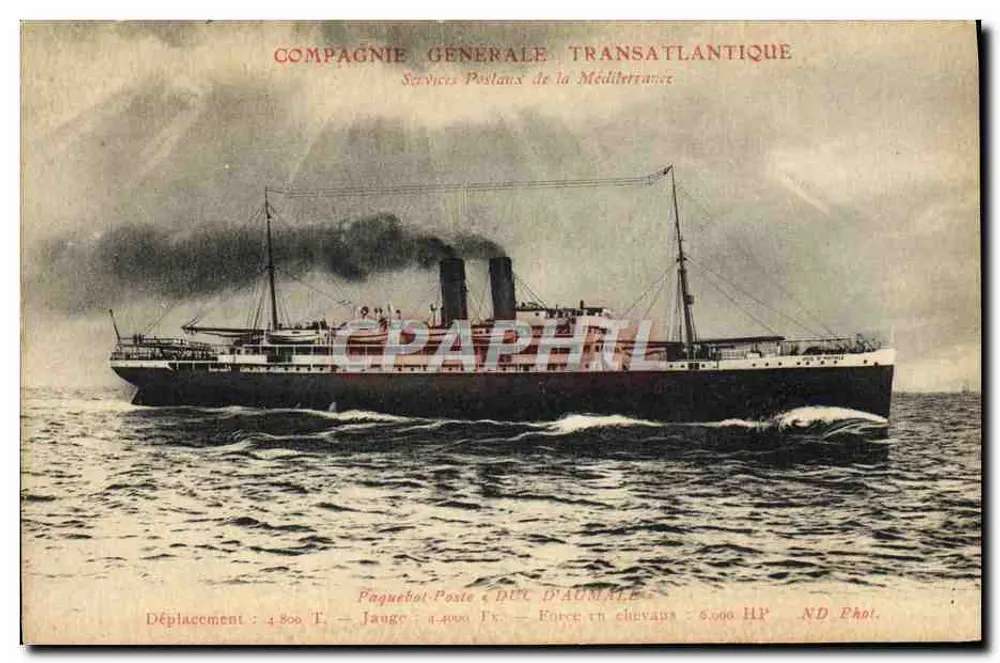 Dampfschiffpost Duc d'Aumale — Compagnie Générale Transatlantique — Postdienste der Mittelmeerkompanie - Vorderseite
