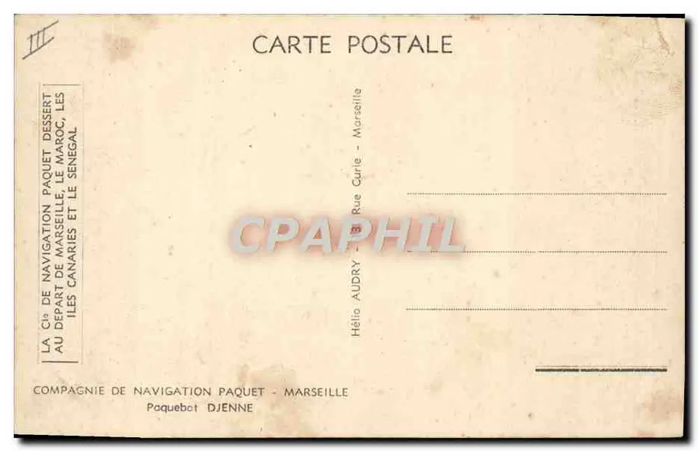 Dampfschiff Djenne — Compagnie de Navigation Paquet — Marseille - Rückseite