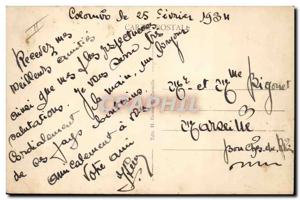 S/S Félix ROUSSEL — Dampfer der Messageries Maritimes und Co — Colombo - Rückseite