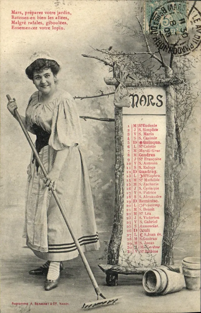 Frau im Garten — Landwirtschaftliche Tipps für März — Phototypie A. Beberet & Cie, Nancy - Vorderseite