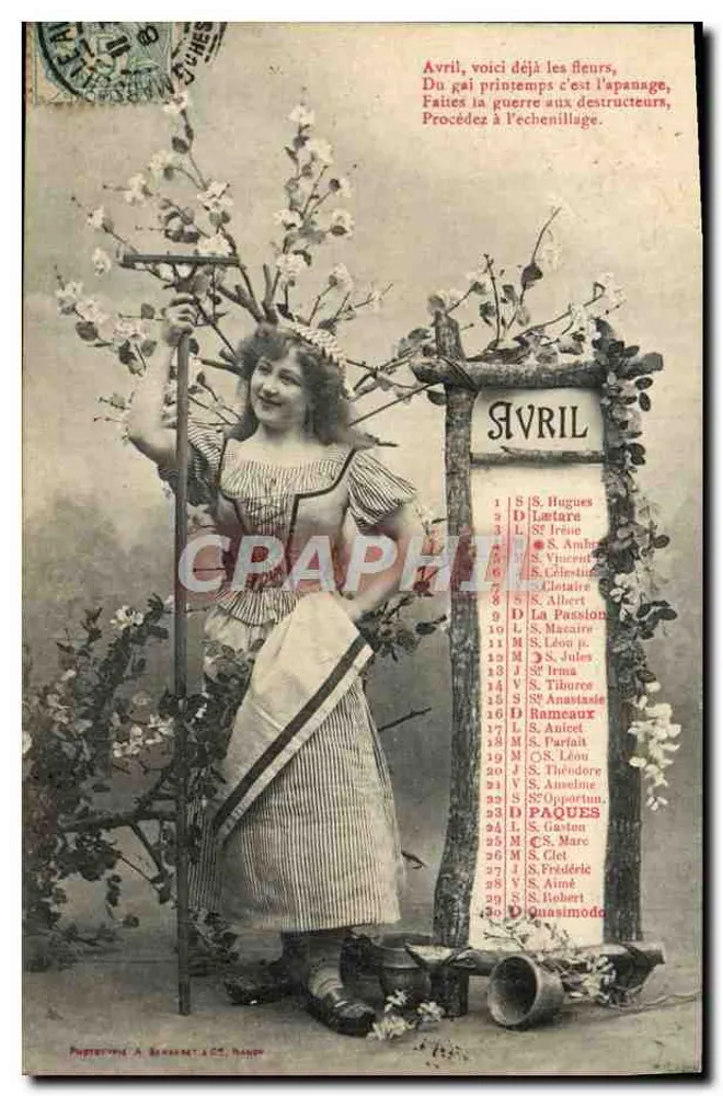 Frau im Frühling — April-Kalender — Verlag P. BERNARD & Cie, Nancy - Vorderseite