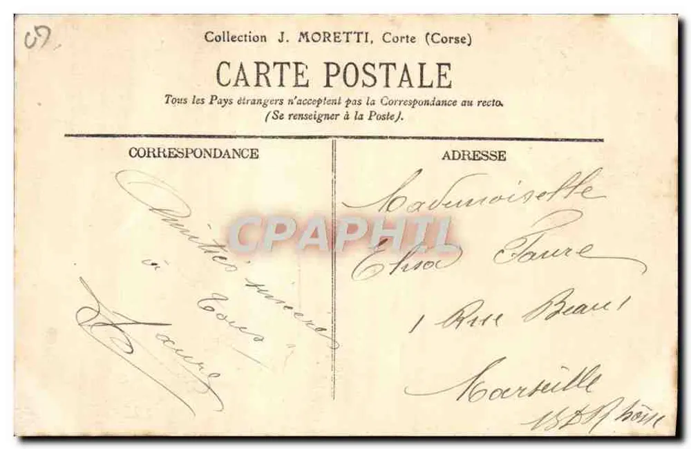 Córsega — Velha carta postal com pastor e jumento — Tipo Córsega n°2169 - Verso
