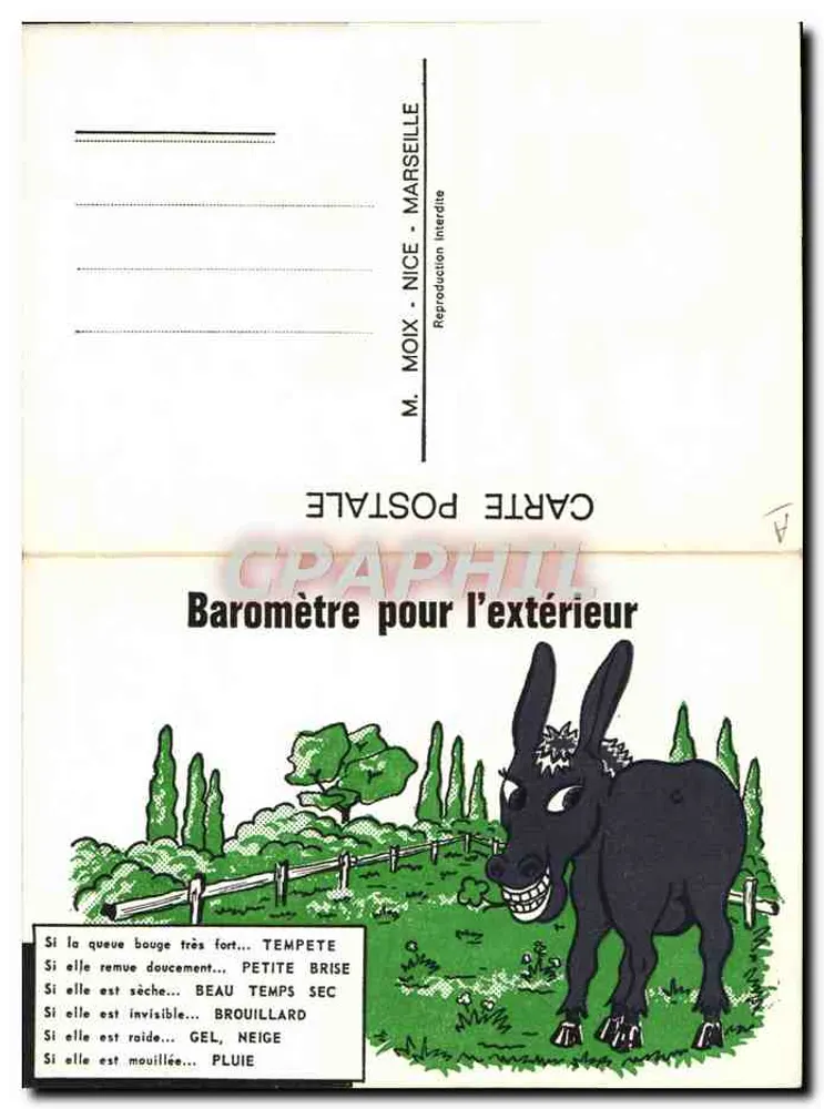 Barômetro para o exterior — M. MOIX - MARSEILLE — edição ilustrada com jumento - Frente
