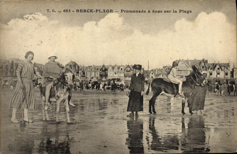 Berck-Plage — Promenade mit Eseln an der Strandpromenade — T.G. 685 - Vorderseite