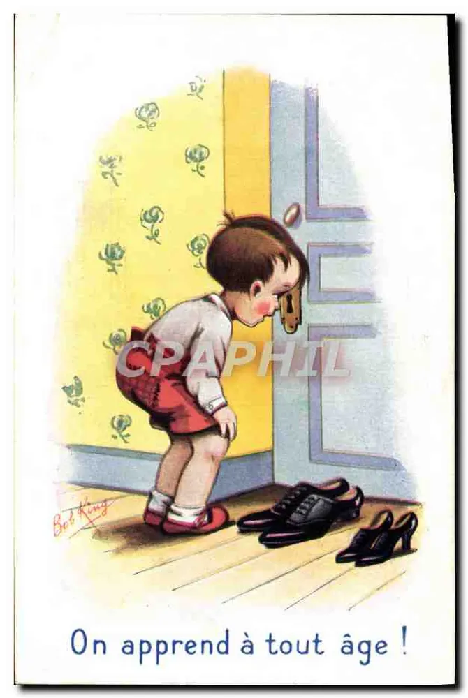 Kind, das lernt, seine Schuhe anzuziehen — Bob King — Verlag Fox Card - Vorderseite