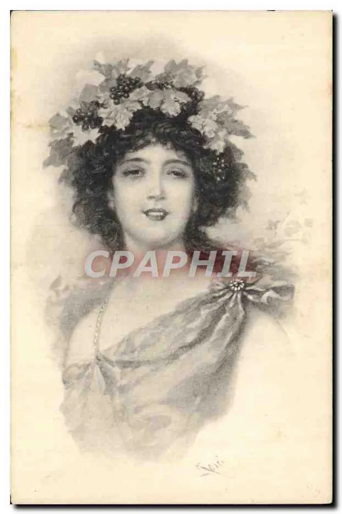 Junge Frau mit Weinlaubkrone — Gravur — Verlag Kreni, Nr. 3 - Vorderseite