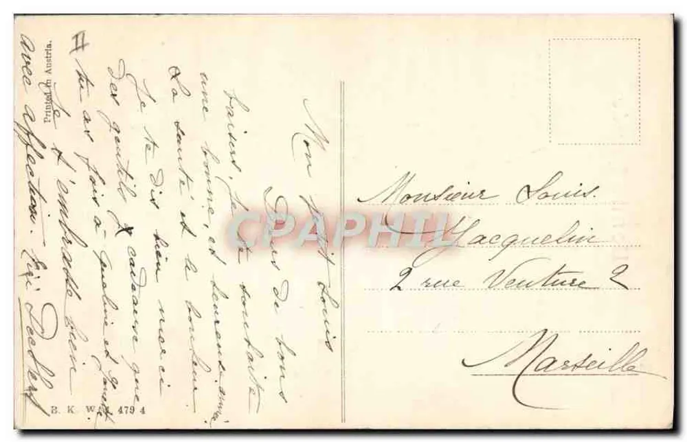 Mädchen in rosa Kleid und Hut — J. Krando 1908 — Verlag nicht sichtbar - Rückseite