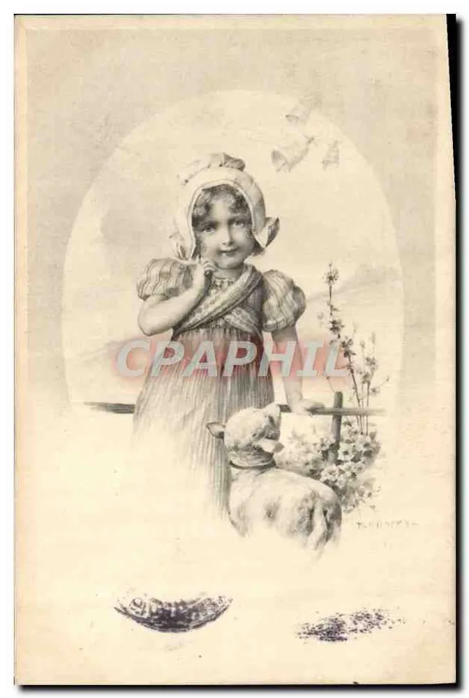 Kleine Mädchen mit Schaf — Illustration — Verlag: Raphael Truck & Fils Ltd., Serie 685 - Vorderseite