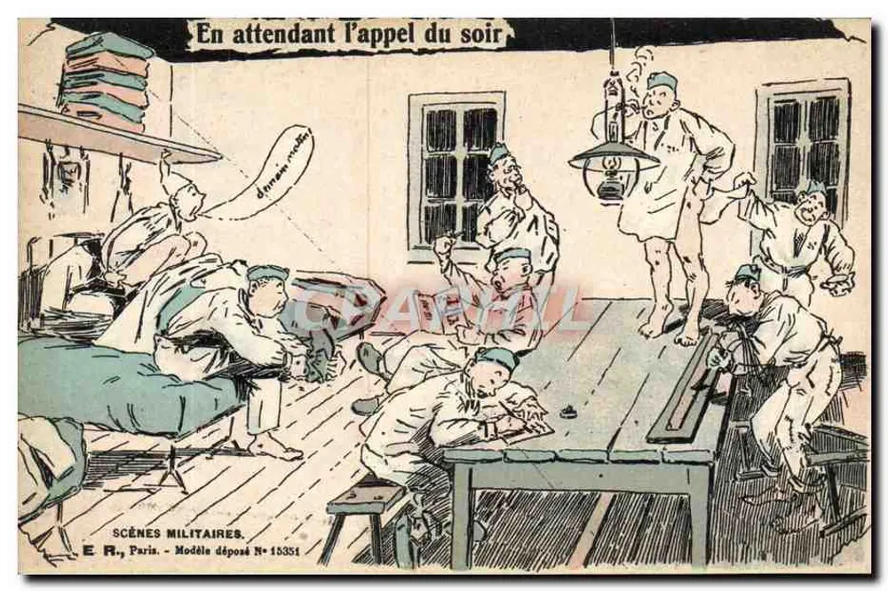Militärszenen — Auf den Abmarsch wartend — E.R., Paris, eingetragenes Modell Nr. 15351 - Vorderseite