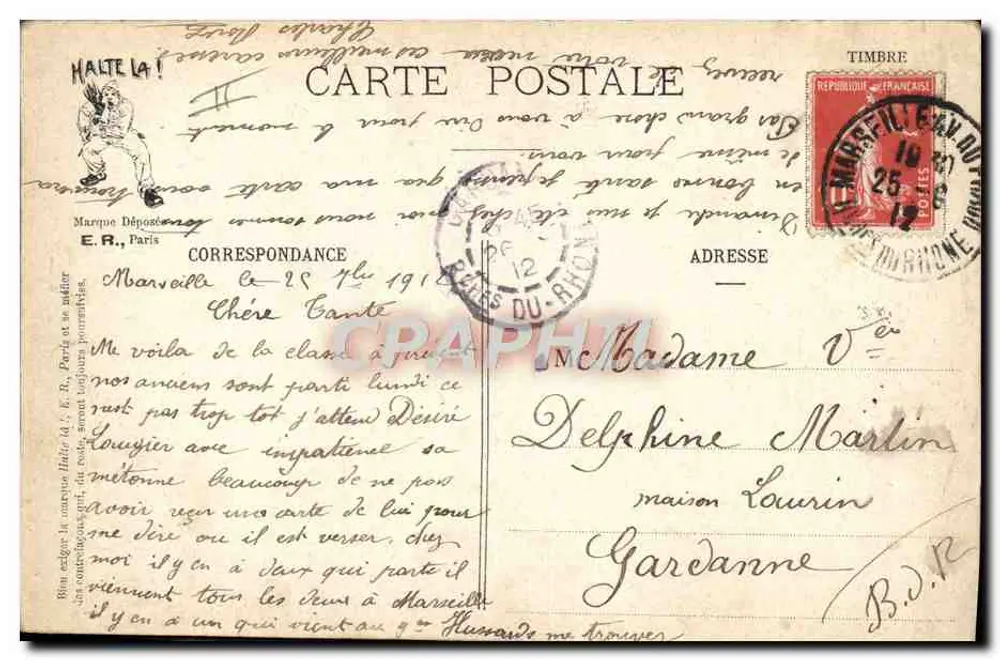 Divertindo-se na cantina — CENÁRIOS MILITARES — E.R., Paris — Modelo depositado N° 15381 - Verso