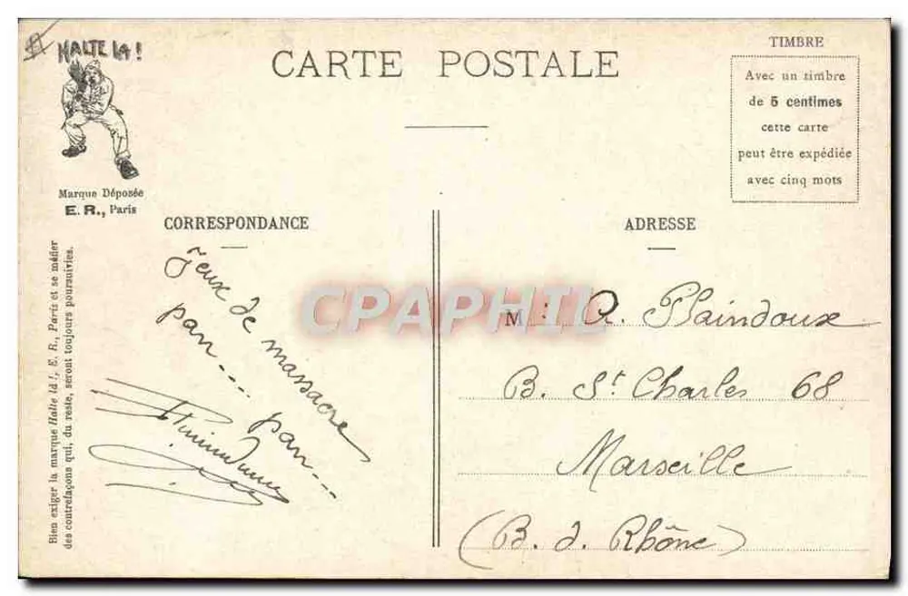 Cenas Militares — Soldados colhendo batatas — E.R., Paris, Modelo depositado n°14877 - Verso