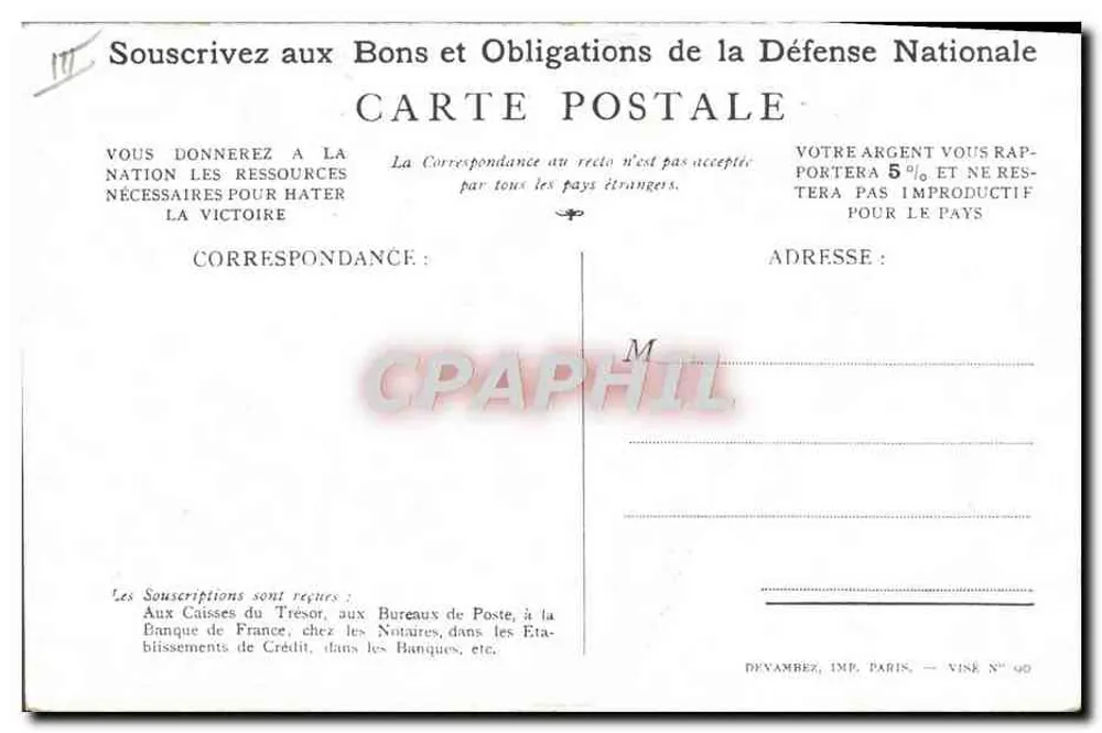 Soldat in Aktion — Patriotischer Slogan — Devambéz, Imp. Paris, N° 90 - Rückseite