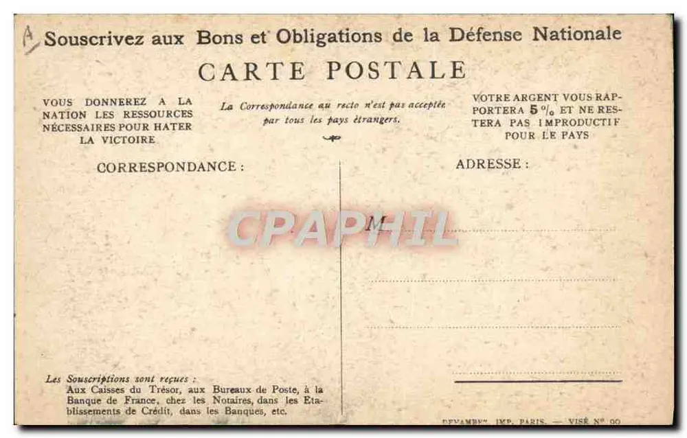 Soldat in Aktion — Patriotischer Slogan — Verlag: Devambez, Paris, Nr. 00 - Rückseite