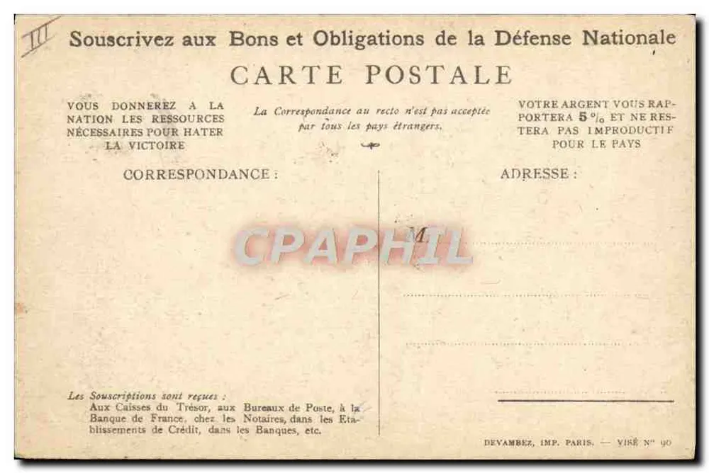 Begeisterter Soldat — Patriotischer Slogan — Devambéz, Druck Paris, Viré N° 90 - Rückseite