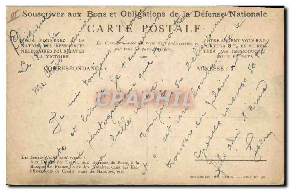 Soldat in Aktion — Patriotischer Slogan — Devambez, Imp. Paris, Visé N° 90 - Rückseite