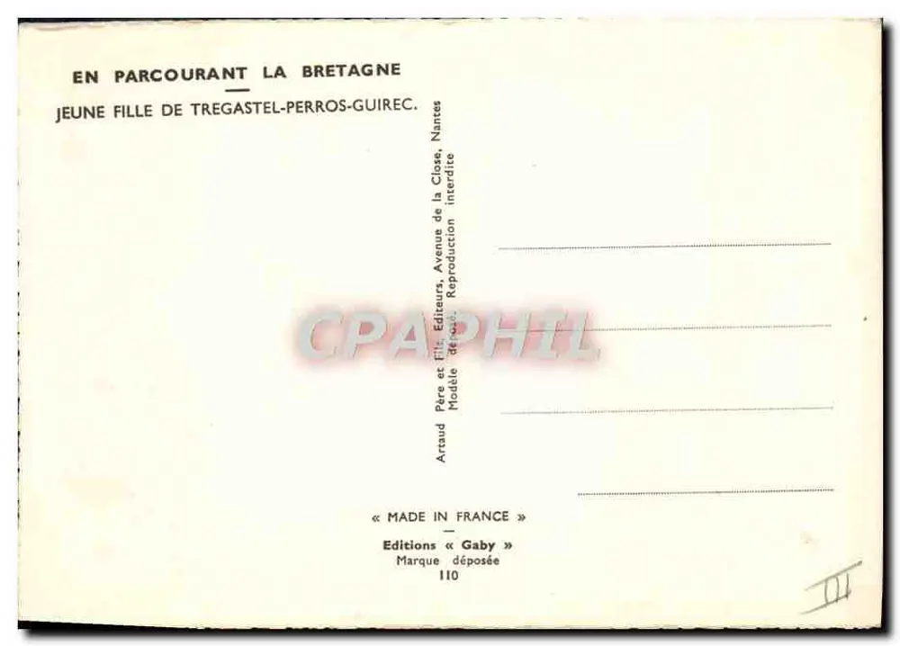 Junge Frau von Tregastel-Perros-Guirec — Bretagne — Artaud Père et Fils, Nantes - Rückseite