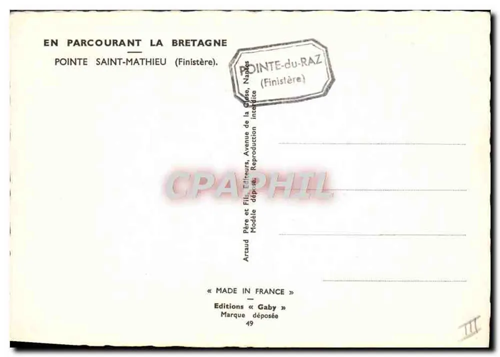Ponta Saint-Mathieu — Farol e ruínas — Edições Gaby, n° III - Verso
