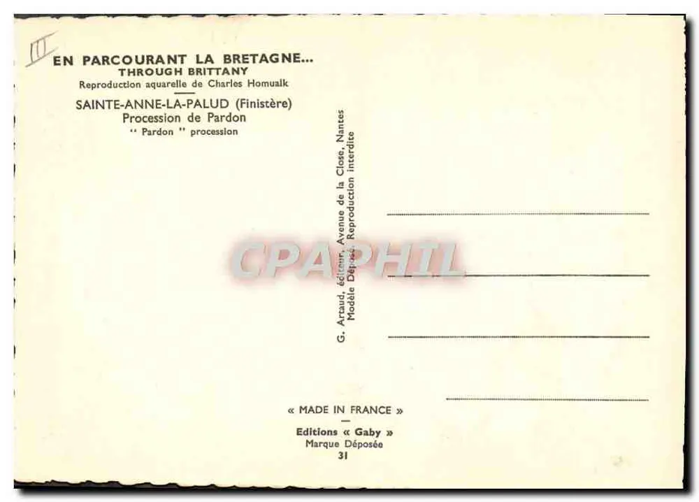 Prozession des Pardons in Sainte-Anne-la-Palud — Finistère — Éditions Gaby, Nantes - Rückseite