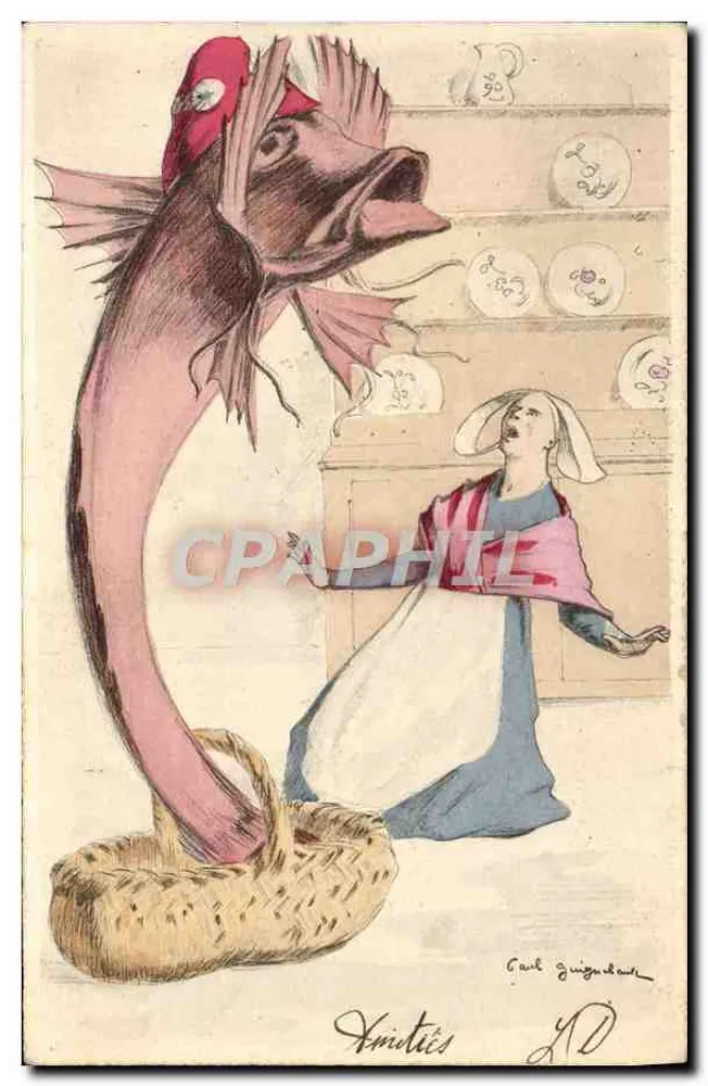 Grote vis en verraste vrouw — tekening van Paul Guiguedel — uitgave door Kristies, n° 40 - Voorkant