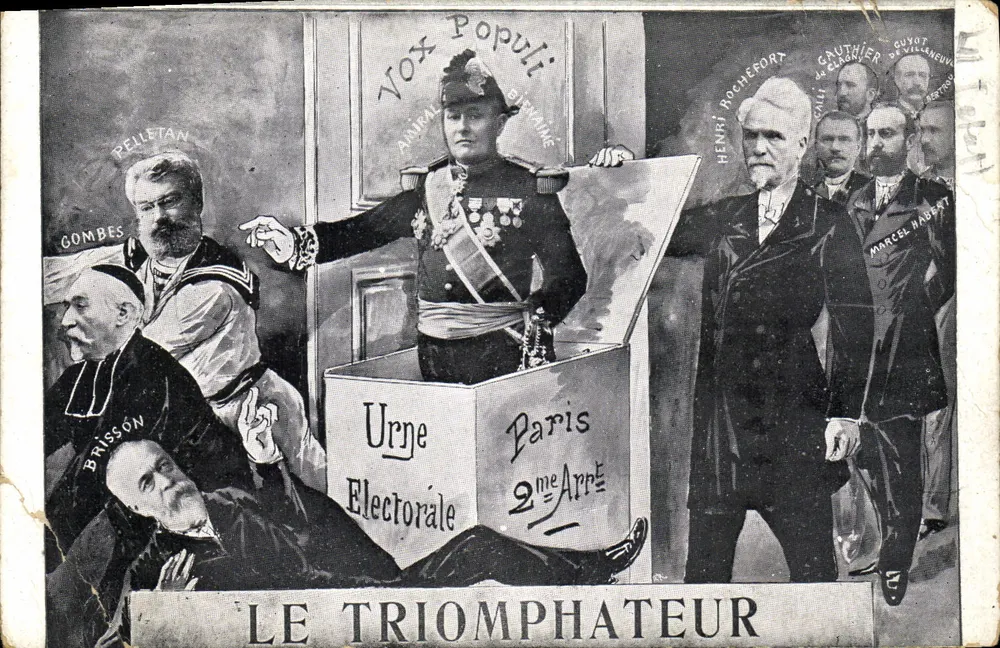 Der Sieger — politische Karikatur mit Figuren von Pélétan, Rochefort, Brisson, Gombes — Verleger - Vorderseite