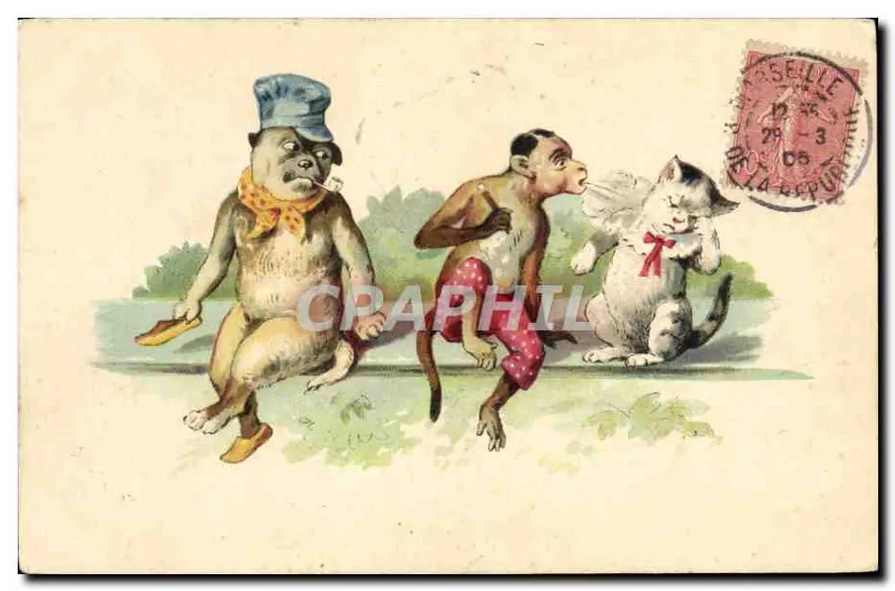 Três animais antropomórficos — cena humorística — editor não visível - Frente