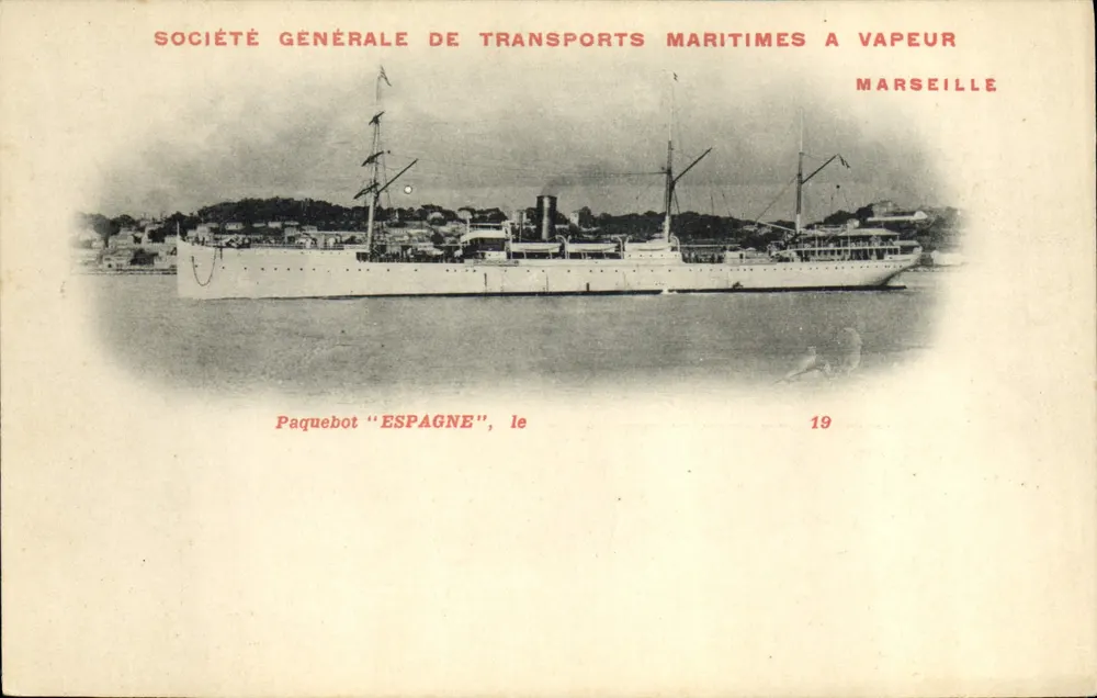 Dampfschiff "ESPAGNE" — Gesellschaft für allgemeine Seefahrt — Marseille - Vorderseite