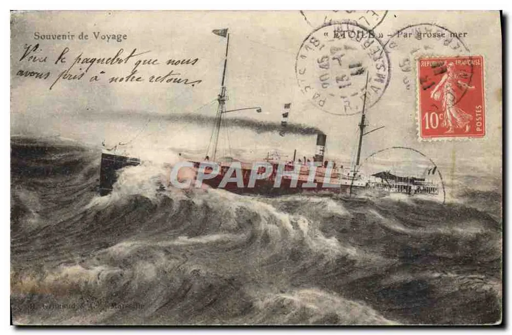 Nave in mare agitato — Souvenir de Voyage — Editore: R. Gourmand & Cie, Rapaisse - Recto