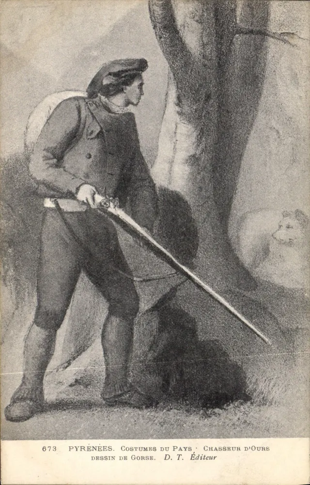 Pirineus. Trajes do País. Caçador de Urso — Desenho de Gorse — D.T. Editora, n°673 - Frente