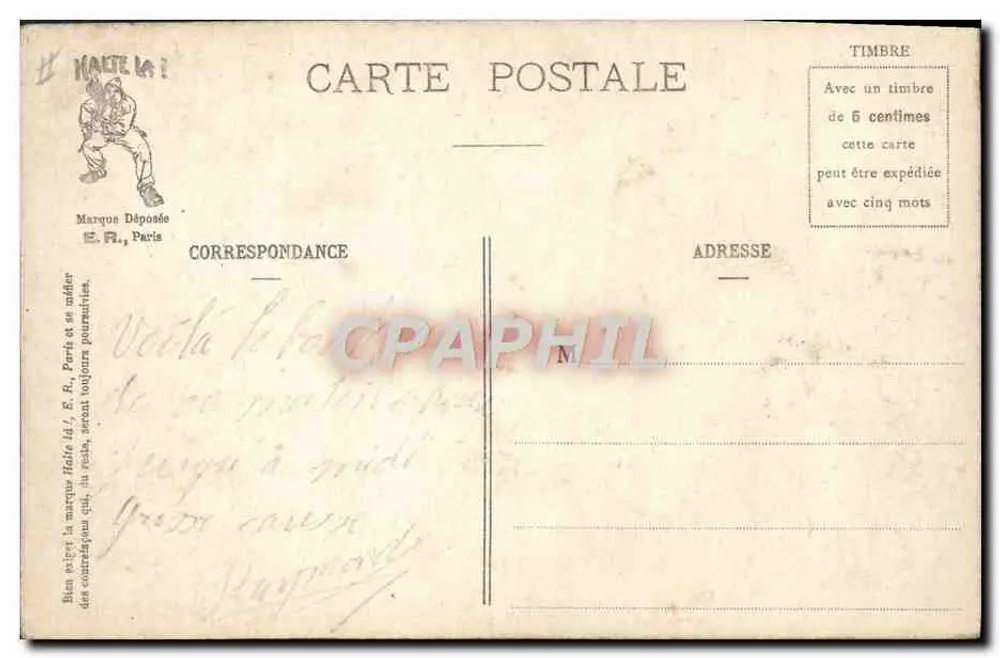Cuidado com os cavalos — A vida militar — E.R. PARIS (Modelo depositado, n° 14.877) - Verso