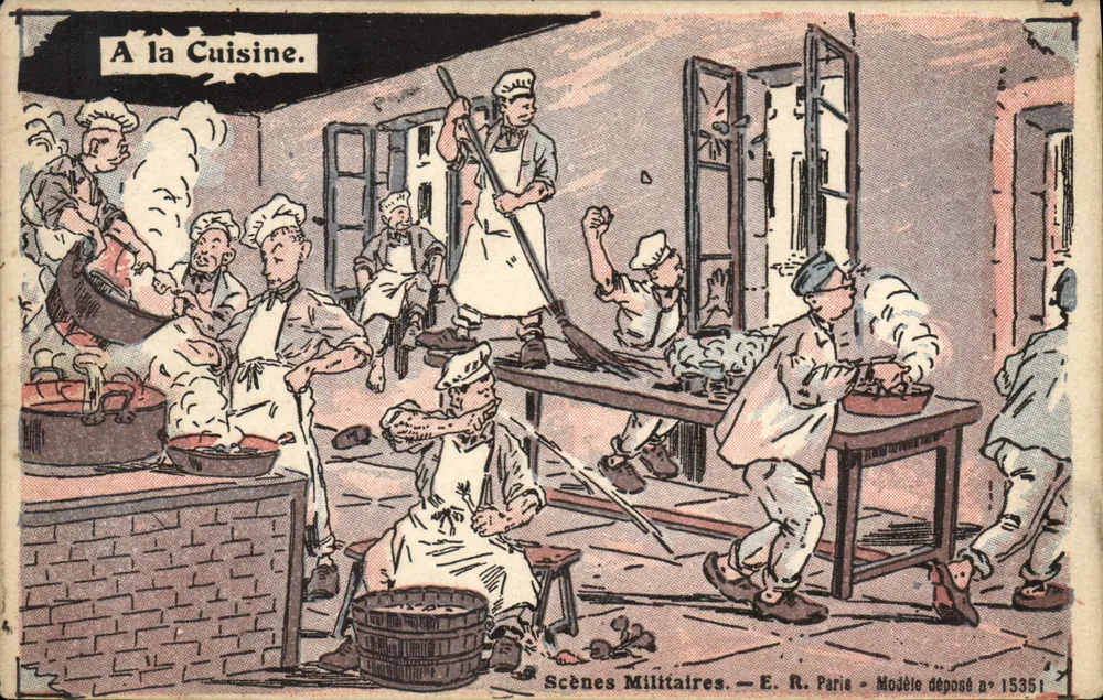 Na Cozinha — Cenas Militares — E. R. Paris — Modelo depositado n° 15351 - Frente