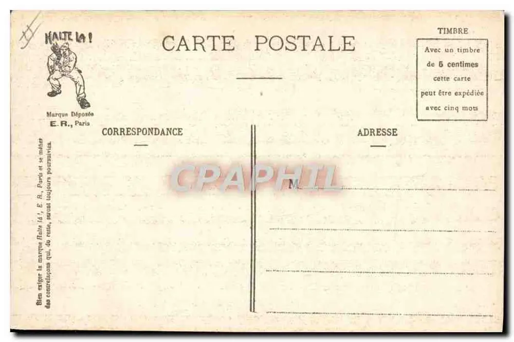 A Mala da Classe — caricatura de soldados empenhados em fechar suas malas — E.R. Paris (Modelo depositado) - Verso