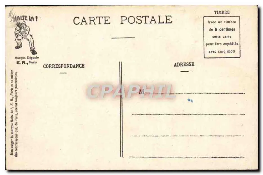 Os Mandamentos do Soldado — caricatura militar — E.R. Paris (Modèle déposé) - Verso