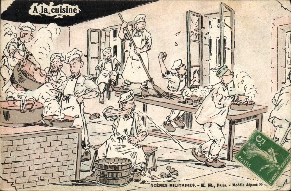 Na cozinha — Cenas militares — E.R., Paris — Modelo depositado N° 1 - Frente