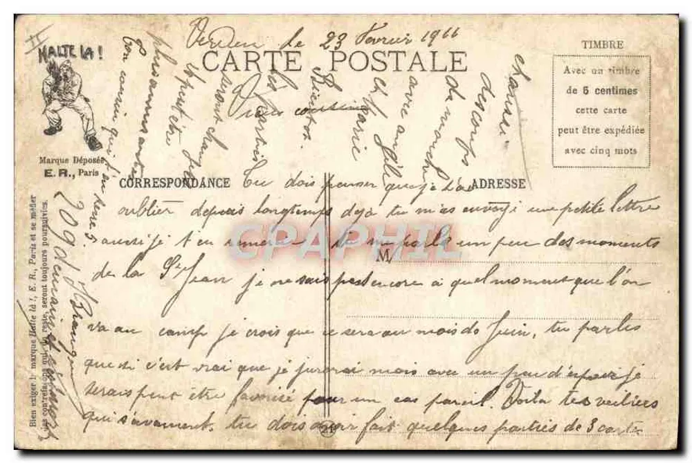 Scènes militaires — Une bonne farce — E. R., Paris, Modèle déposé N 45351 - Verso