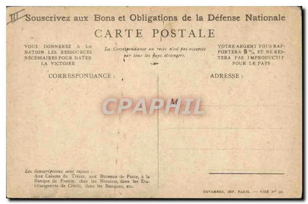 Soldat in Aktion — Patriotischer Slogan — Devambes, Imp. Paris, Visé N° 00 - Rückseite