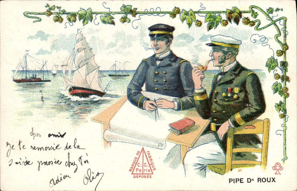 Dwaj marynarze w rozmowie — dekor winorośli — wydawca C.C. Paris, numer seryjny 'PIPE DR ROUX' - Awers